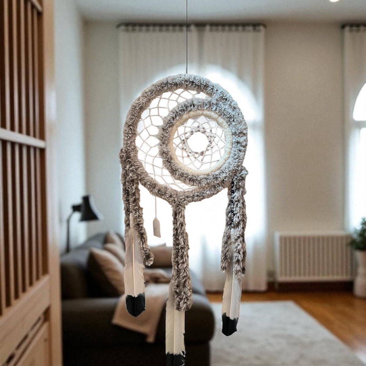 Faux fur and feather Dreamcatcher