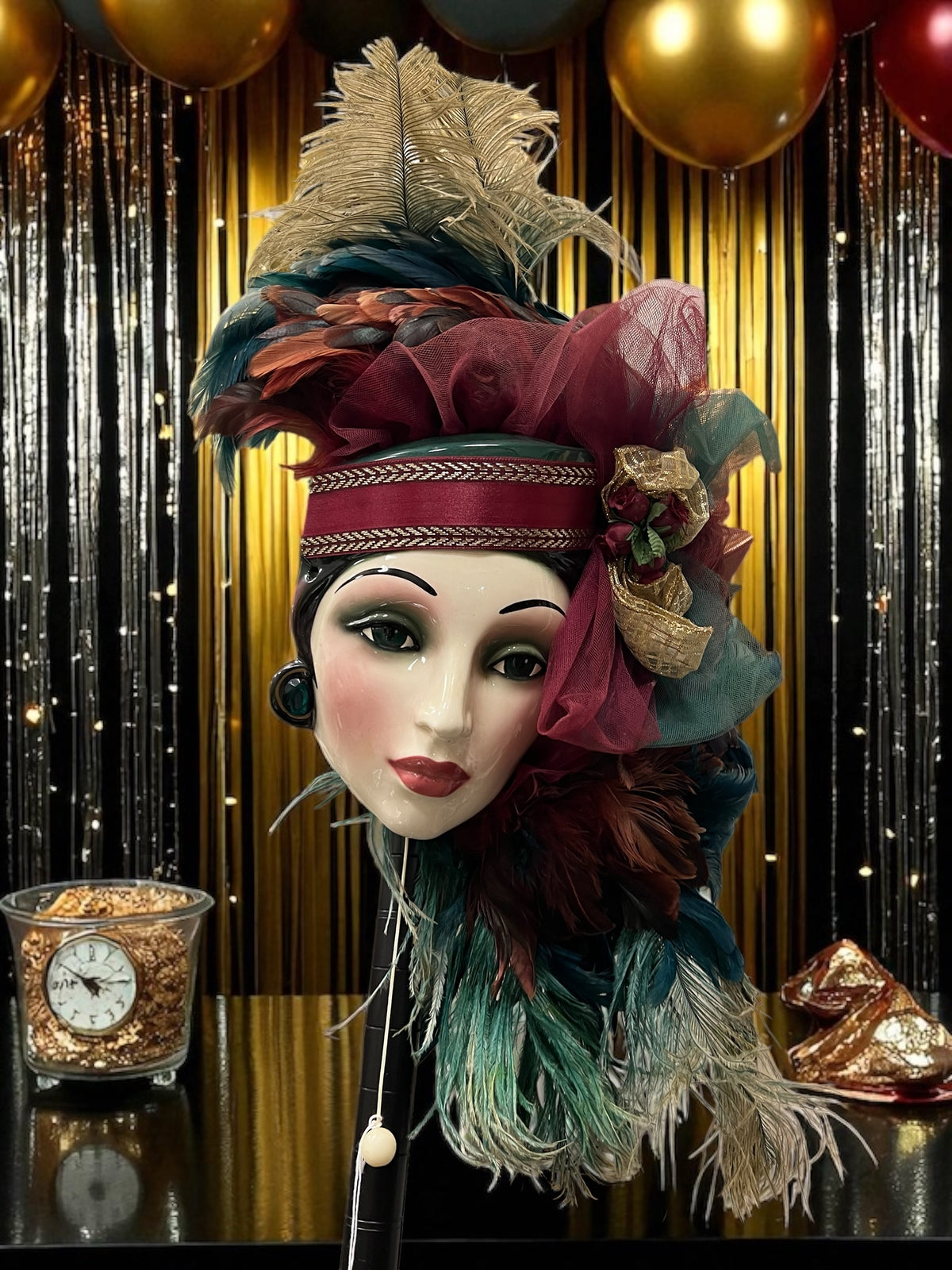 Clay Art flapper mask with music box